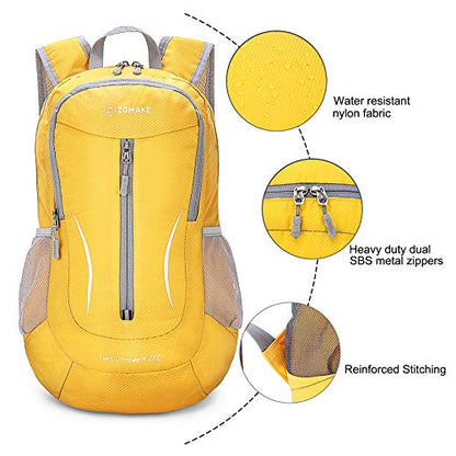 ZOMAKE Ultra Lightweight Packable Backpack 25L, Foldable Hiking Backpacks Water Resistant Small Folding Daypack for Trave(Lemon yellow) - color: Lemon Yellow