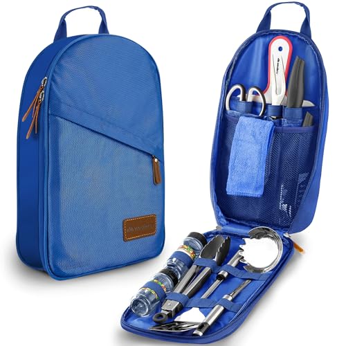 Wealers Camp Kitchen Cooking Utensil Set Travel Organizer Grill Accessories Portable Compact Gear for Backpacking BBQ Camping Hiking Travel Cookware Kit Water Resistant Case - color: 12 Pieces Blue