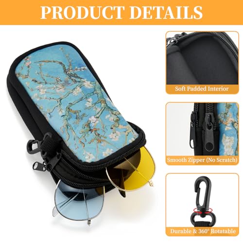 WOZEAH Double Eyeglass Case with 2 Compartments, Travel Eyewear Organizer for Two Pairs of Glasses - color: Almond Blossom