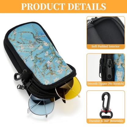 WOZEAH Double Eyeglass Case with 2 Compartments, Travel Eyewear Organizer for Two Pairs of Glasses - color: Almond Blossom