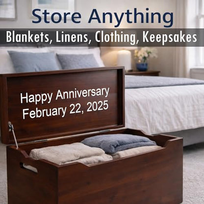 Personalized Engraved Name, Fully Assembled, Solid Wood Storage Trunk with Lid & Handles, Hope Chest, Wooden Box, Bedroom Organizer, Birthday, Gift, Blankets, Clothes, Slow-Close Lid, 30”, Mahogany - color: Mahogany-Engraved