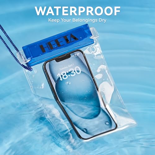 HEETA 5-Pack Clear Waterproof Dry Bag Pouch, Water Tight Cases Dry Bags Document Holder for Camera Mobile Phone Maps, Kayaking Boating - color: Blue