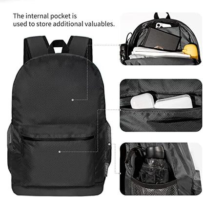 pack all 20L Lightweight Packable Backpack, Water Resistant Foldable Backpack, Travel Hiking Daypack with Waterproof Zippers (Black) - color: Black
