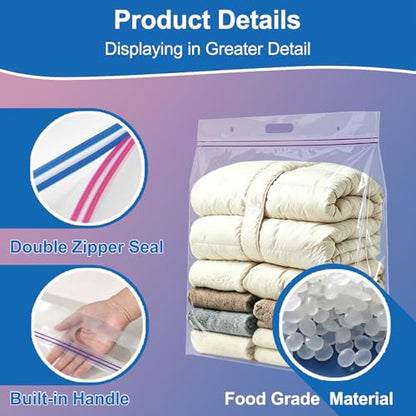 10 Gallon Jumbo Storage Bag with Handle, 3 Pack 24" x 24" Clear Plastic Zipper Bags Heavy Duty, Extra Large Resealable Bag for Seasonal Clothes, Bedding, Linens, Travel, Moving, Sports, Toys, 3 Mil - size: 10 Gallon - 3 Pack