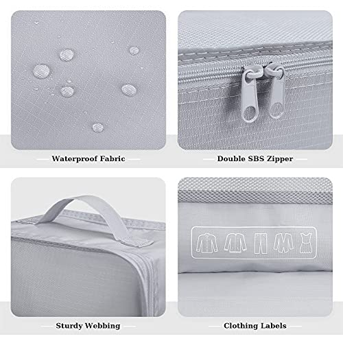 Mossio 6 Set Packing Cubes with Shoe Bag - Lightweight Travel Luggage Suitcase Organizers - color: Grey