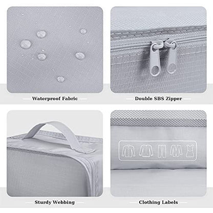 Mossio 6 Set Packing Cubes with Shoe Bag - Lightweight Travel Luggage Suitcase Organizers - color: Grey