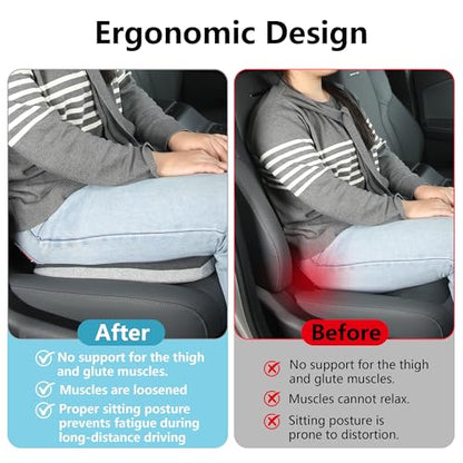 2 in 1 Car Seat Cushions or Lumbar Support Pillow for Driving, Memory Foam Truck Seat Pad for Office Chair, Sciatica & Lower Back Pain Relief, Grey