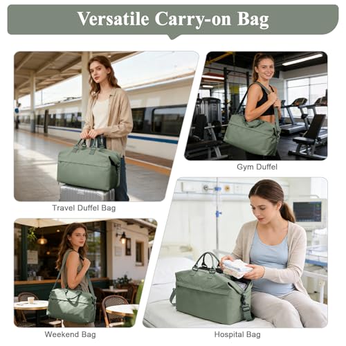 Travel Duffel Bag,Carry-On Overnight Weekender Bags for Women,Personal Item Travel Bag with Shoes Compartment,Sports Gym Bag - color: Green