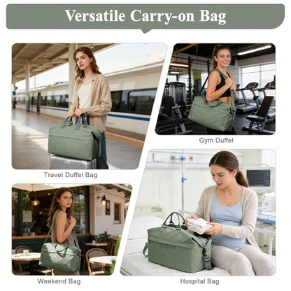 Travel Duffel Bag,Carry-On Overnight Weekender Bags for Women,Personal Item Travel Bag with Shoes Compartment,Sports Gym Bag - color: Green