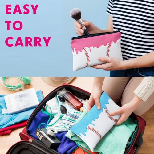 Eccliy 20 Pcs Ice Cream Drip Baseball Makeup Bags 8 x 5 Inch Baseball Cosmetic Bags Bulk Toiletry Pouch with Zipper Canvas Gifts for Women Team Players Sport Supplies - size: 8 x 5 Inch, style: Cream Baseball