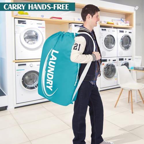 Sylfairy 2 Pack XL Laundry Bag with Strap,Heavy Duty Travel Laundry Bag,Rip-Stop Dirty Clothes Shoulder Bag with Drawstring,Easy Fit a Laundry Hamper or Basket Travel Essentials - color: Black+Blue