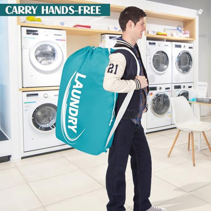 Sylfairy 2 Pack XL Laundry Bag with Strap,Heavy Duty Travel Laundry Bag,Rip-Stop Dirty Clothes Shoulder Bag with Drawstring,Easy Fit a Laundry Hamper or Basket Travel Essentials - color: Black+Blue