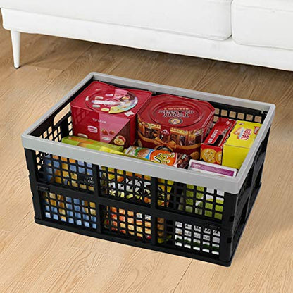 Vababa 42 L Plastic Stackable Collapsible Storage Crate, 3-Pack Stacking Folding Storage Basket - size: 42 L