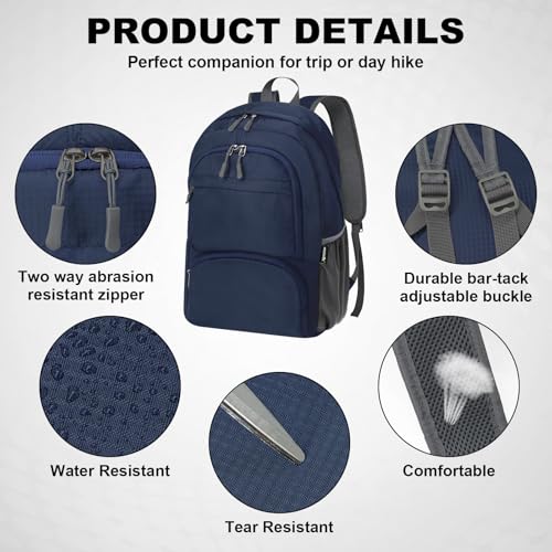 HOLYLUCK 20L lightweight packable Hiking Daypack Foldable Backpack for Men Women Small Travel Outdoor Foldable Shoulder Bag-dark blue - color: Dark Blue