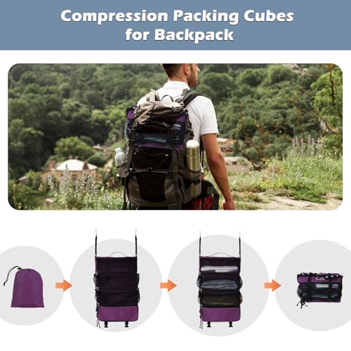 Surblue Hanging Travel Organizer Portable Hanging Luggage Organizer Multiple Compartments Collapsible Compression Closet Packing Cubes,Purple,M - color: Purple, size: Medium