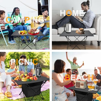 Foldable Camping Side Table, Ultralight Small Beach Table Aluminum, Portable Outdoor Table with Carry Bag and Storage for Picnic, Grill, Hiking, Fishing, Sand, Camping Essentials(L) - size: 27‘’ Large