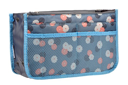 Vercord Purse Organizer Insert for Handbags Bag Organizers Inside Tote Pocketbook Women Nurse Nylon 13 Pockets Blue Flower Small - color: Blue Flower, size: Small