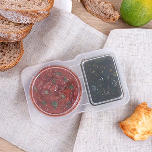 Futura 5 Ounce Snack Containers, 100 Microwavable Sauce Containers - 2 Compartments, Hinged Lid, Clear Plastic Portion Cups, For Condiments Or Dips - Restaurantware - size: 5 oz
