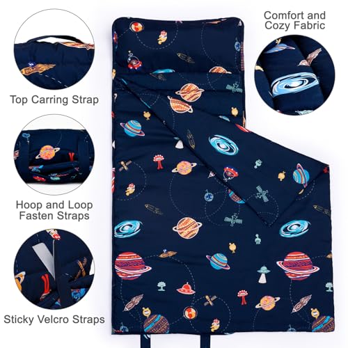 PHF Soft Toddler Nap Mat with Removable Pillow, Rollup Design Kids Sleeping Mat, Slumber Bags for Boys, 50"x20" Toddler Sleeping Bag for Daycare Preschool Travel Camping, Space - color: Space