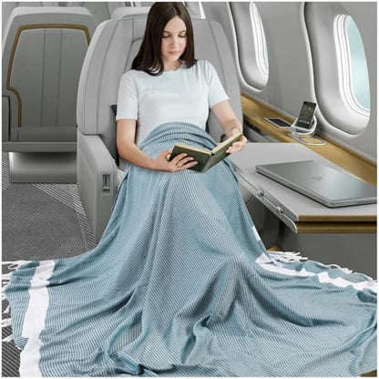 Lightweight Woven Throw Blanket Cotton Large Soft Alaska Cruise Essentials Carnival Ship Must Have Deployment Accessories Airplane Attendant Stuff Kids Travel Sheet Cute Safety Packable Flight Need - color: Teal, size: Extra Large 50'' x 70''