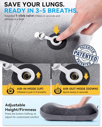 Hikenture Camping Pillow with Removable Cover - Ultralight Inflatable Pillow for Neck Lumbar Support - Upgrade Backpacking Pillow - Washable Travel Air Pillows for Camping, Hiking, Backpacking - color: Grey