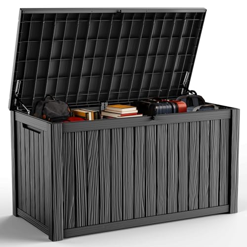 DRATO 200 Gallon Deck Box, Waterproof Resin Large Outdoor Storgae Box for Patio Furniture, Patio Cushions, Gardening Tools, Pool Supplies, Lockable (Black, 200 Gallon) - color: Black, size: 200 Gallon