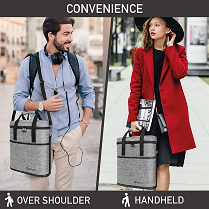 opux 3 Bottle Wine Carrier Tote, Insulated Leakproof Wine Cooler Bag, Wine Travel Bag Tote for Picnic BYOB Beach, Portable Wine Bottle Carrying Case, Gift for Wine Lover Women Men Christmas, Grey - color: Heather Gray