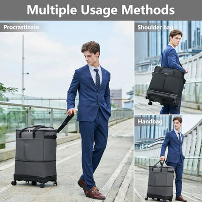 Large Capacity Rolling Duffle Bag with Detachable Wheels,Expandable Foldable Suitcase for Travel,Collapsible Luggage Duffel Overnight Weekend Bags without Telescoping Handle - color: Grey