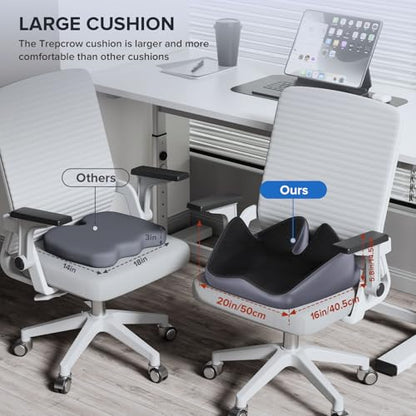 Office Chair Cushion, Large Breathable Ergonomic Seat Cushion – Pressure Relief for Tailbone/Sciatica/Back Pain from Long Sitting, Memory Foam Pad for Desk Chairs, Office Chairs & Long Trips - size: 20*16*5.8