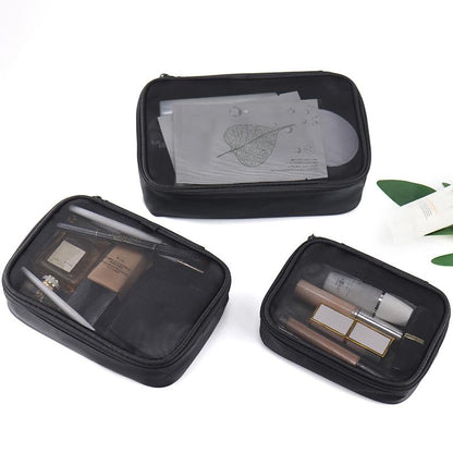 Mesh Makeup Bag, 3 Pcs Makeup Bag Set, Lightweight Mesh Cosmetic Bag with Zipper (S, M, L) - color: Black Mesh, size: Set - Small, Medium, Large
