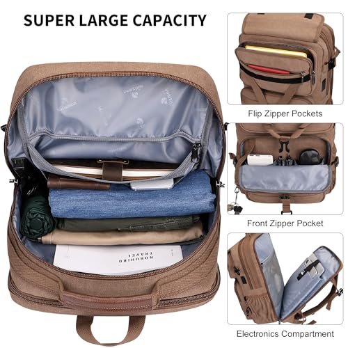 WITZMAN Travel Backpack for Men Large Canvas Laptop Backpack Fit 16 inch Carry on TSA Friendly Flight Approved Vintage Rucksack for Traveling(A8012 Brown) - color: Brown