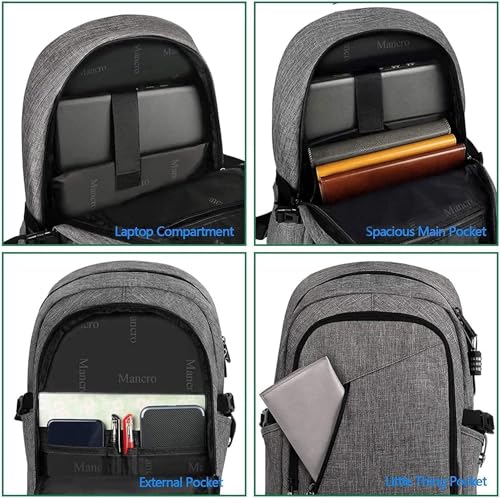 Mancro 17.3 Inch Business Laptop Backpack Large Travel Backpack Lightweight Anti-Theft Laptop Backpack for Men & Women - color: Grey, size: 17.3 inch