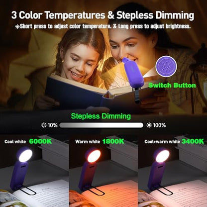 VAVOFO USB Rechargeable Book Light, Blue Light Blocking, Amber Light Clip On Bookmark Shaped Reading Light, Eye Care 6 LEDs Book Light for Bookworms Reading in Bed (Dark Purple) - color: Dark Purple