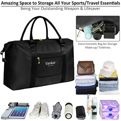 Large Duffle Bag for Travel Waterproof 21 Inch, Vankor Gym Duffel Bag for Women Men Durable Carry on Weekender Overnight Sports Luggage Weekend Beach Yoga Workout Hospital Mommy Diaper Bag Black