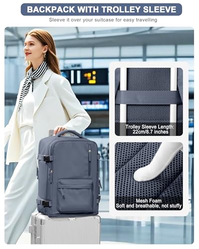VGCUB Carry on Travel Backpack for Women Men Large Laptop Gym Work Frontier Airlines Personal Item Bag Business Airport Lightweight Backpack Flight Approved Mochilas de Viaje Grey Blue - color: Grey Blue, style: Large