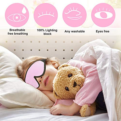2 Pieces 3D Sleep Mask for Kids Memory Foam Contoured Eye Mask, Travel Sleep Eye Cover with Adjustable Strap, 3D Blindfolds(Pink and Grey) - color: Pink and Grey
