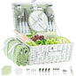 Picnic Basket Set for 4 with Waterproof Blanket Mat Insulation Bag Wicker White Green Plaid Classic Fresh Gift for Christmas Thanksgiving Wedding Birthday Camp Outdoor Beach Travel - color: Green Plaid