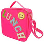 Insulated Lunch Bag With Adjustable Shoulder Strap, Nylon Preppy Lunch Box Large Insulated Lunch Bag Reusable Lunch Tote Bag with Smiley Preppy LunchBag for Girls School Travel Picnic (Rosy Red) - color: Rosy Red