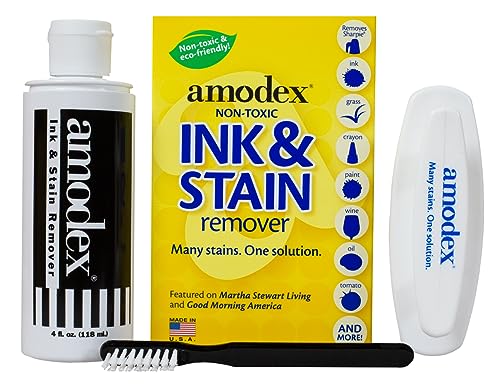 Amodex Ink & Stain Kit with Stain Remover Brushes, Removes Ink, Sharpie, Grease, Food and More, Safe and Effective on Clothes, Leather and Skin, Includes 1 Bottle and 2 Brushes - style: Stain Remover Brush Kit