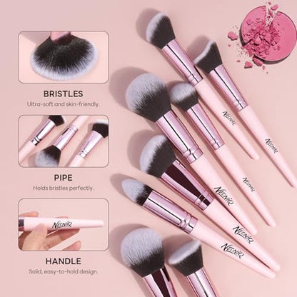 25PCS Makeup Brushes Set with Travel Case, Professional Makeup Brush Kit for Foundation, Concealer, Powder, Eyeshadow & Blush, Essential Cosmetic Tools, Portable Travel Gift Set (Pink) - color: 25 PCS-Pink