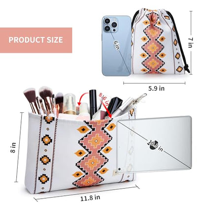WLLWOO WLLWOO 2pcs Travel Make Up Bags-Cosmetic Bag Nylon Waterproof Large Wide Zipper Coin Purse Travel Toiletry Small Makeup Pouch For Women - color: Aztec Style