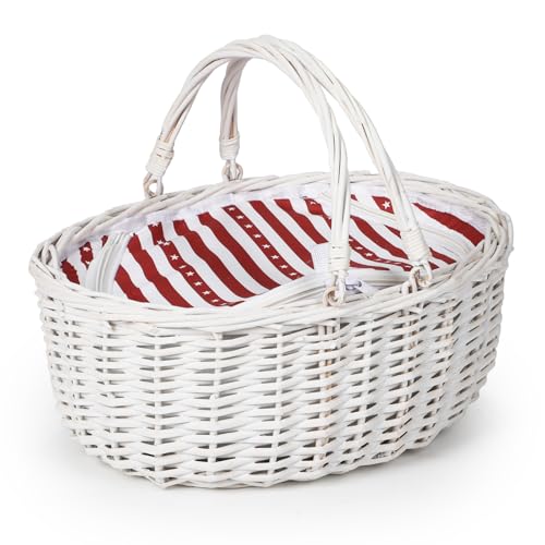 Wicker Picnic Basket with Insulated Lined Bag 15“ x 11” x 7“ Red, White Star Stripe Pattern, Iced Beer Insulated Bag for Camping, Picnics, Birthday Gifts, Wedding Gifts - color: Red and White Star Stripes