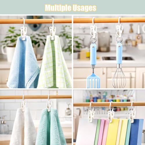 Baby Clothes Pins Pants Hangers Clip, Multi-Purpose Laundry Hooks Hanging Clips Bulk with Plastic Rope for Closet Organizer Hat Sock Bra Bathroom Wardrobe Kitchen Towel Travel Clothing Drying 60Pack