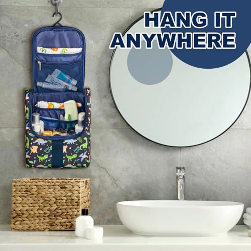Remobia Hicol Cute Cartoon Hanging Kids Toiletry Bag Children Travel Cosmetic Makeup Organizer Wash Bag Shower bag Over Night Bag Camping Shaving Kit Bag for Boys & Girls (Dinosaurs) - color: Dinosaurs