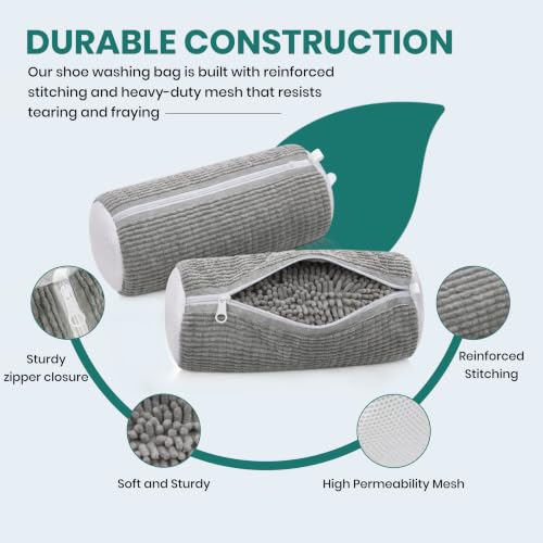2 Pack Heavy Duty Shoe Wash Bags, 440g Reusable Sneaker Laundry Bags with Auto-Lock Zipper for Sneakers, Slippers & Boots – New2026 - color: Grey