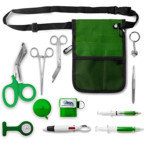 ASA TECHMED Nurse Utility Belt – Complete Medical Belt Utility Kit, Pro Pack Pocket Organizer Pouch Hip Bag for EMT, CNA, NP, PA, Student, Green - color: Green