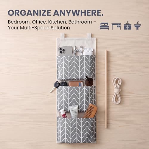Wall Hanging Storage Bag, 3 Pockets Over The Door Closet Organizer, Cotton Linen Closet Organizer Door Pouch Bedroom Home Office Organizer (Gray)