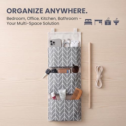 Wall Hanging Storage Bag, 3 Pockets Over The Door Closet Organizer, Cotton Linen Closet Organizer Door Pouch Bedroom Home Office Organizer (Gray)