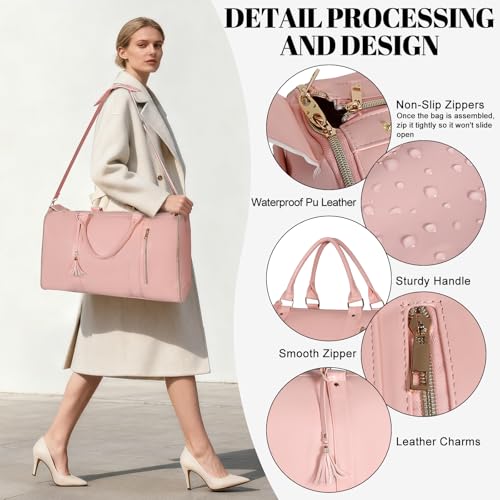 Geestock Garment Duffle Bags for Travel, Convertible Carry On Garment Bag with Shoe Pouch & Shoulder Strap, 2 in 1 Foldable PU Leather Suit Travel Bag for Women & Men, Pink - color: Pink