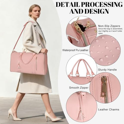 Geestock Garment Duffle Bags for Travel, Convertible Carry On Garment Bag with Shoe Pouch & Shoulder Strap, 2 in 1 Foldable PU Leather Suit Travel Bag for Women & Men, Pink - color: Pink